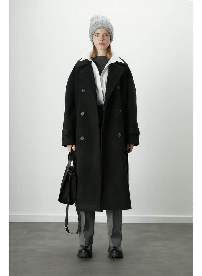 Manuka Danish Cashmere Double Breasted Coat Black - Image 2